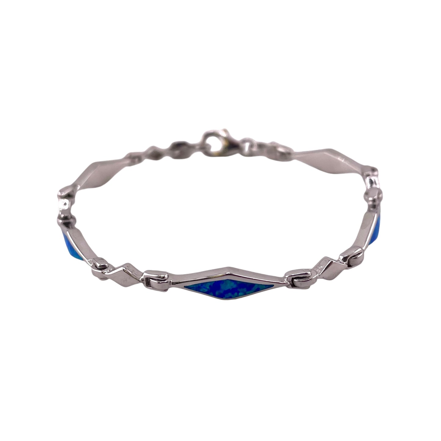 Blue Lab Opal 5mm Diamond Link Bracelet Sterling Silver