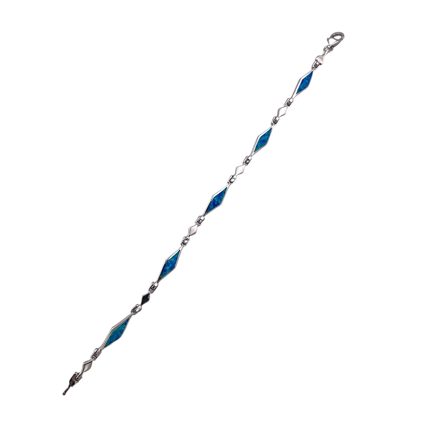 Blue Lab Opal 5mm Diamond Link Bracelet Sterling Silver
