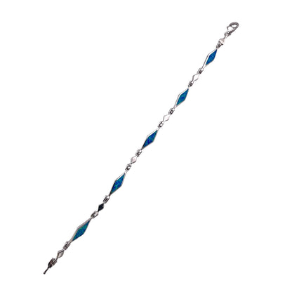Blue Lab Opal 5mm Diamond Link Bracelet Sterling Silver