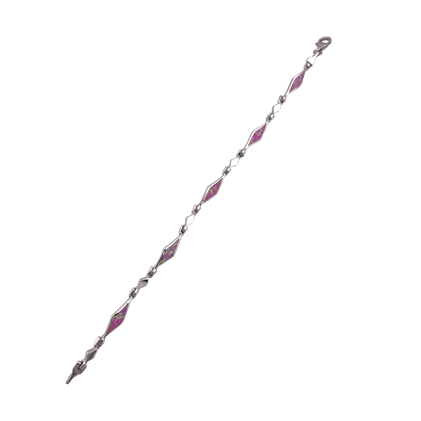 Pink Lab Opal 5mm Diamond Link Bracelet Sterling Silver