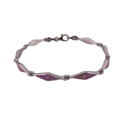 Pink Lab Opal 5mm Diamond Link Bracelet Sterling Silver
