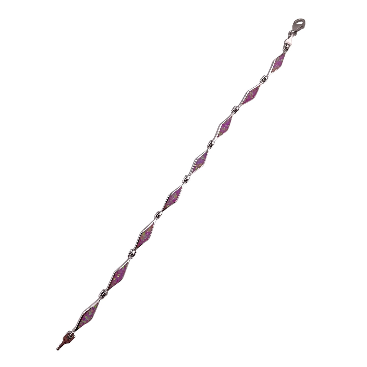 Pink Lab Opal 5mm Diamond Link Bracelet Sterling Silver