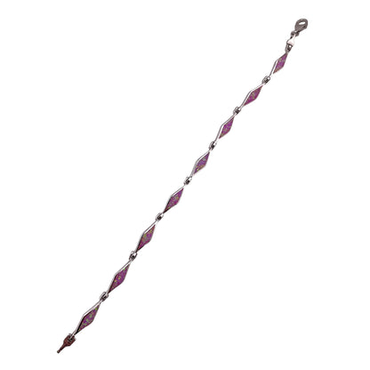 Pink Lab Opal 5mm Diamond Link Bracelet Sterling Silver