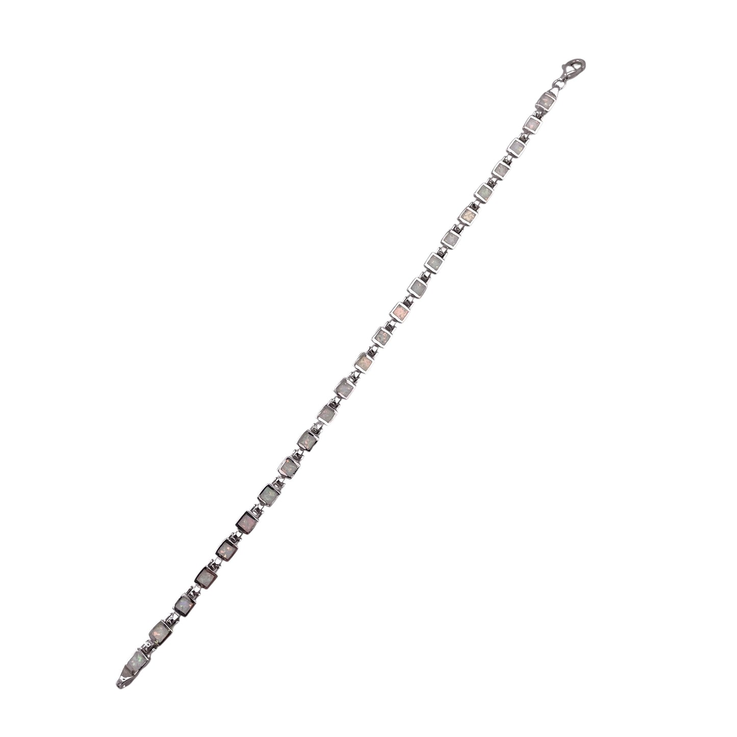 White Lab Opal 4mm Square Link Bracelet Sterling Silver