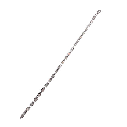 White Lab Opal 4mm Square Link Bracelet Sterling Silver