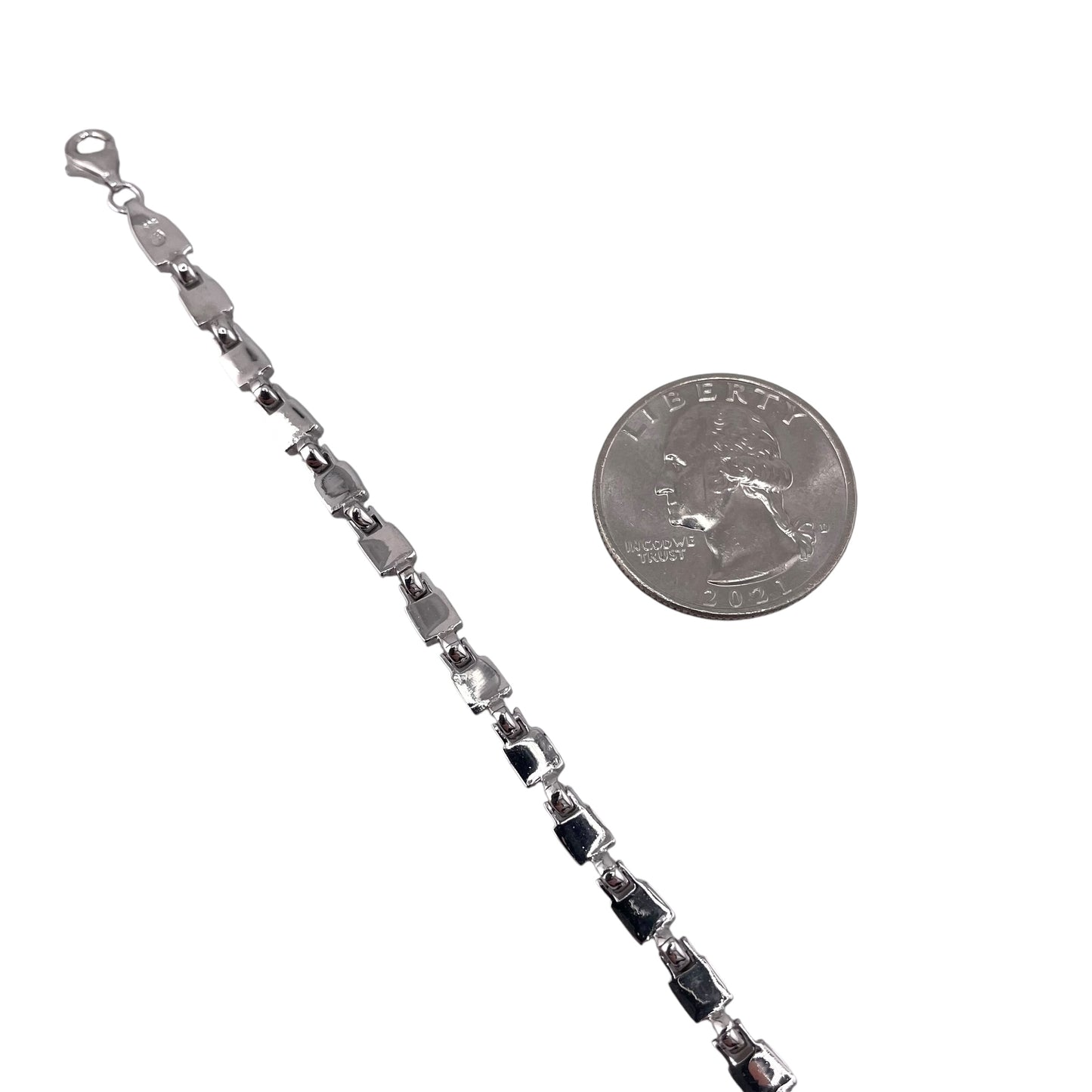 White Lab Opal 4mm Square Link Bracelet Sterling Silver