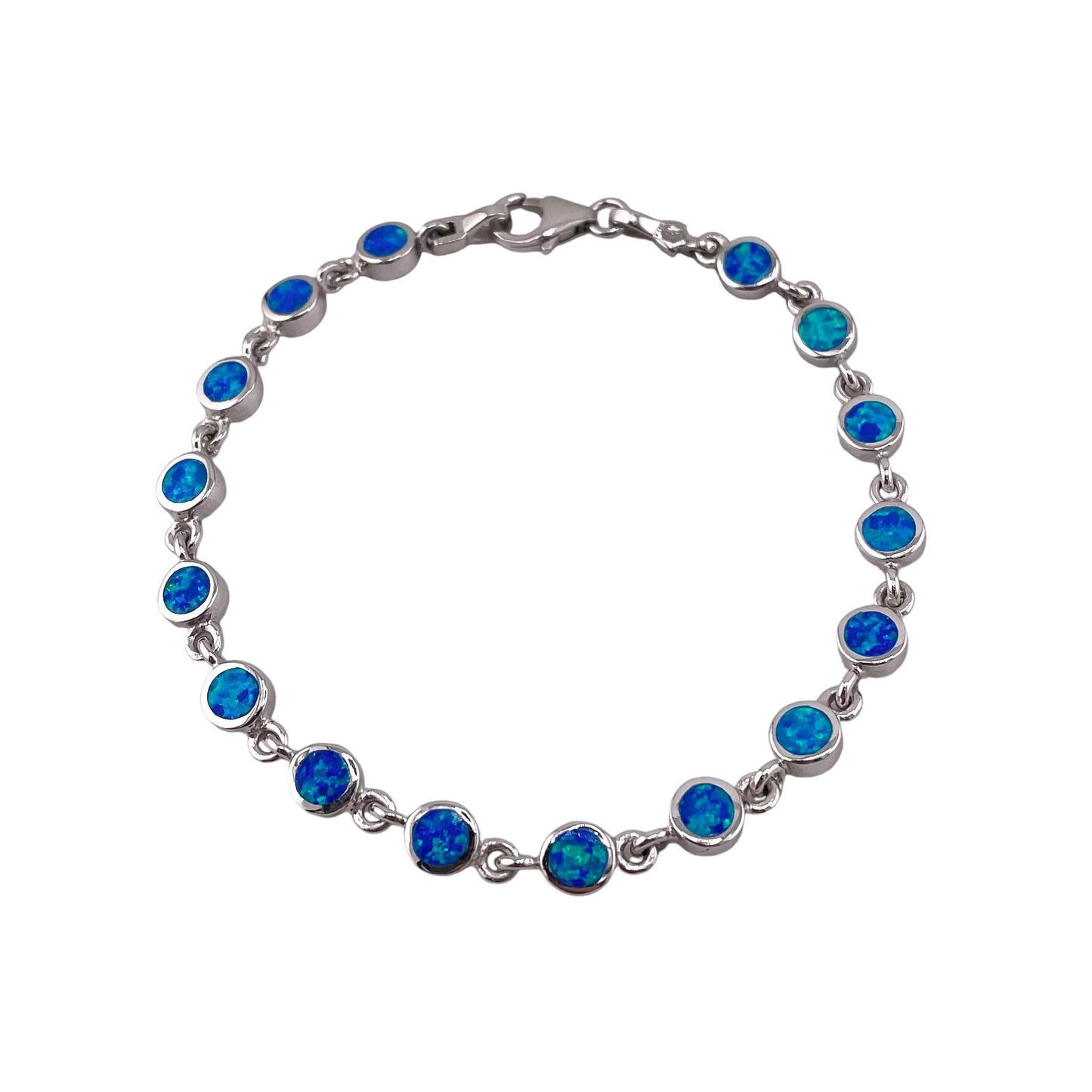 Blue Lab Opal 5.5mm Circle Link Bracelet Sterling Silver