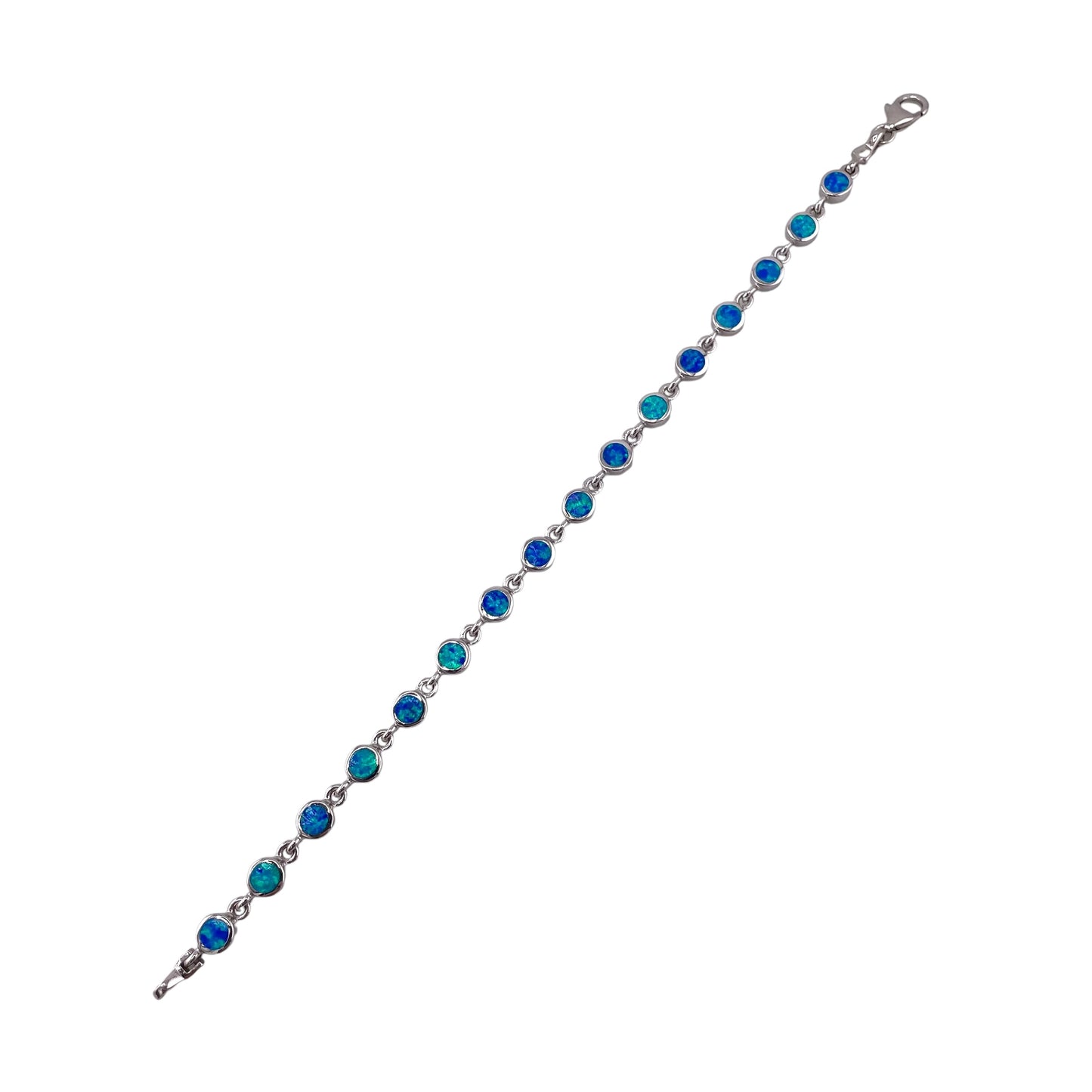 Blue Lab Opal 5.5mm Circle Link Bracelet Sterling Silver