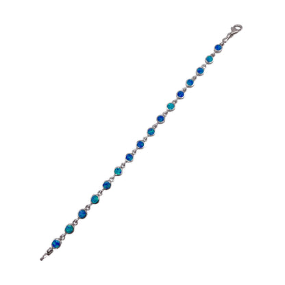 Blue Lab Opal 5.5mm Circle Link Bracelet Sterling Silver