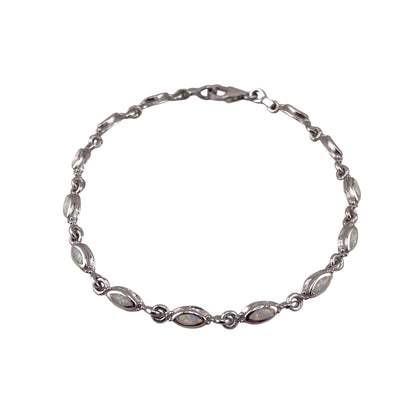 White Lab Opal 4mm Link Bracelet Sterling Silver
