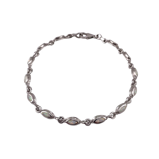 White Lab Opal 4mm Link Bracelet Sterling Silver