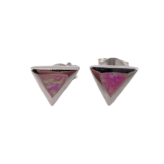 Pink Lab Opal 7mm Triangle Stud Earrings Sterling Silver
