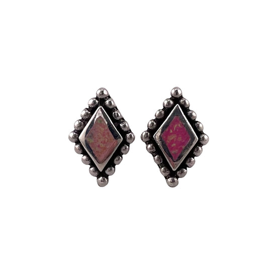Pink Lab Opal 13mm Dotted Diamond Stud Earrings Sterling Silver