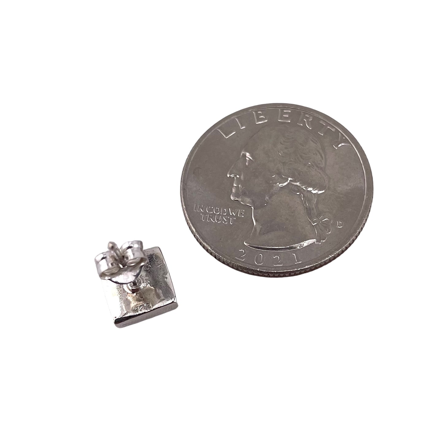 Blue Lab Opal 8mm Square Stud Earrings Sterling Silver