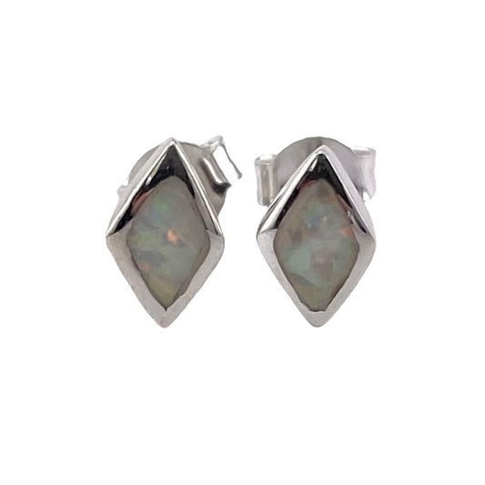 White Lab Opal 8mm Diamond Stud Earrings Sterling Silver