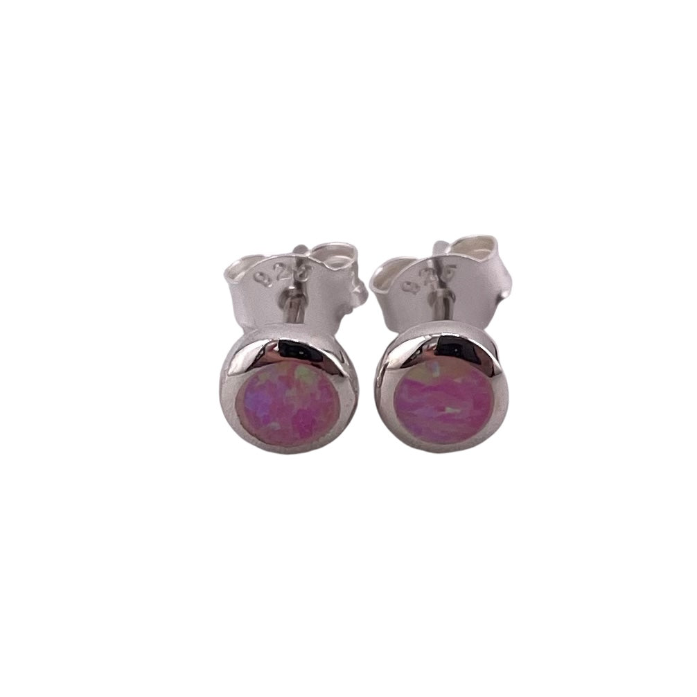 Pink Lab Opal 5mm Round Stud Earrings Sterling Silver