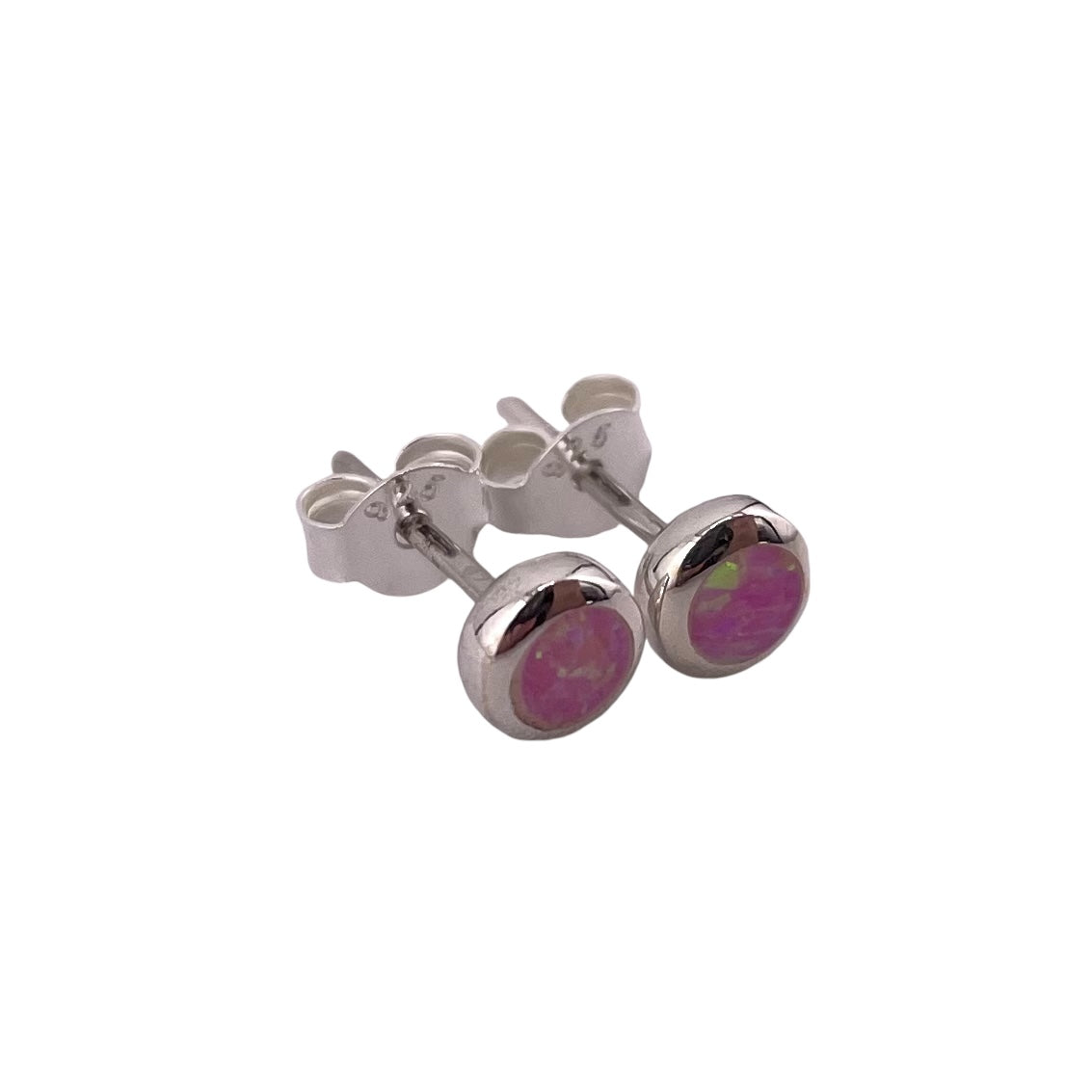 Pink Lab Opal 5mm Round Stud Earrings Sterling Silver