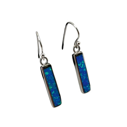 Blue Lab Opal Rectangle Dangle Earrings Sterling Silver