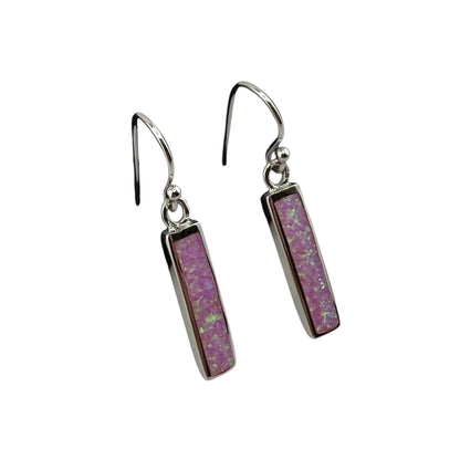 Pink Lab Opal Rectangle Dangle Earrings Sterling Silver