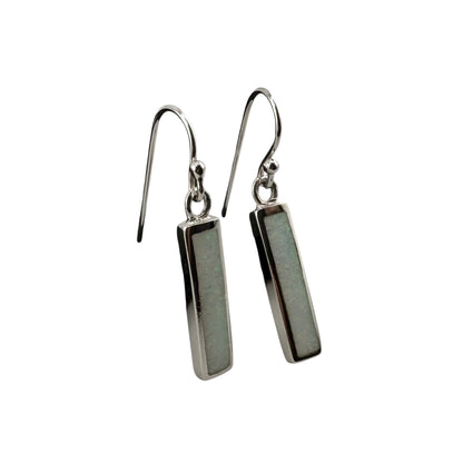 White Lab Opal Rectangle Dangle Earrings Sterling Silver