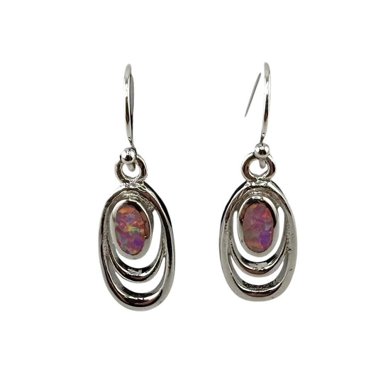 Pink Lab Opal Oval Dangle Earrings Sterling Silver