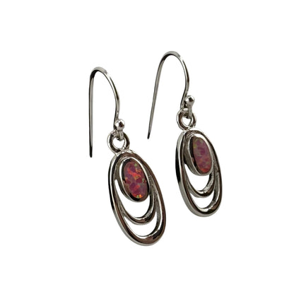 Pink Lab Opal Oval Dangle Earrings Sterling Silver