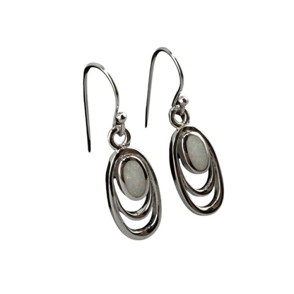 White Lab Opal Oval Dangle Earrings Sterling Silver