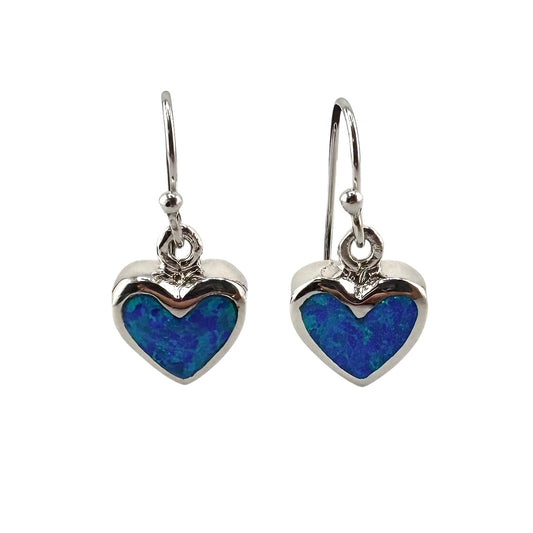 Blue Lab Opal Heart Dangle Earrings Sterling Silver