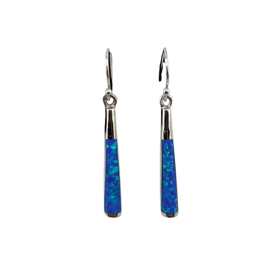 Blue Lab Opal Cone Dangle Earrings Sterling Silver