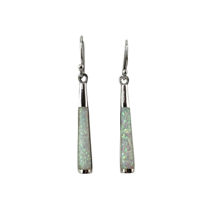 White Lab Opal Cone Dangle Earrings Sterling Silver
