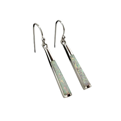White Lab Opal Cone Dangle Earrings Sterling Silver