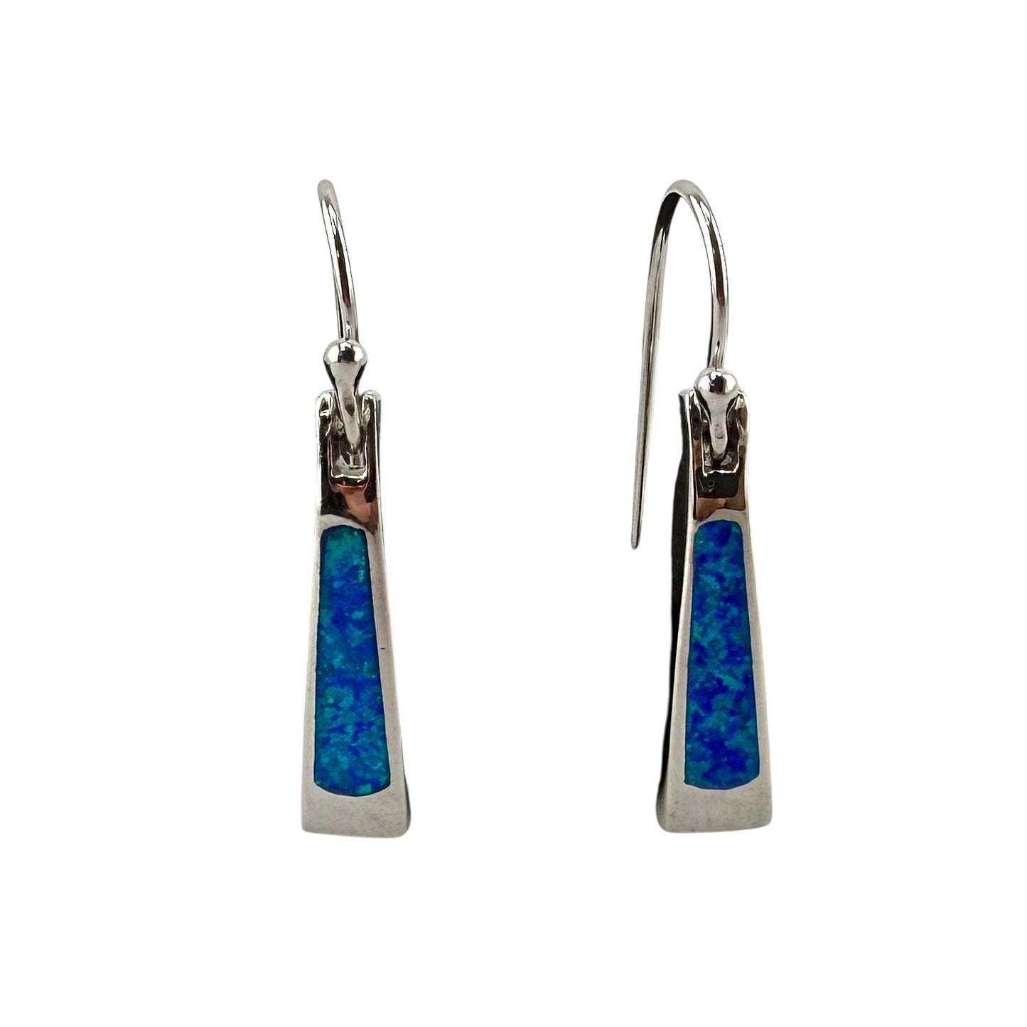 Blue Lab Opal Triangle Dangle Earrings Sterling Silver