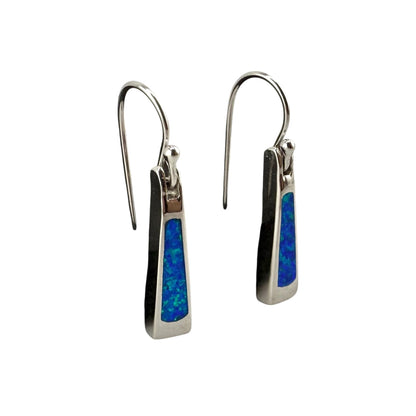 Blue Lab Opal Triangle Dangle Earrings Sterling Silver