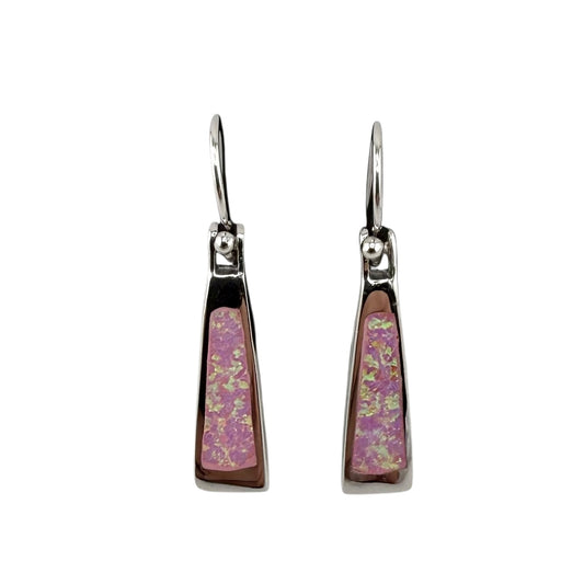 Pink Lab Opal Triangle Dangle Earrings Sterling Silver
