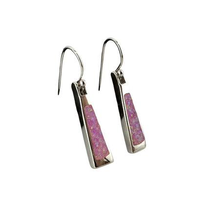 Pink Lab Opal Triangle Dangle Earrings Sterling Silver