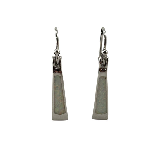 White Lab Opal Triangle Dangle Earrings Sterling Silver