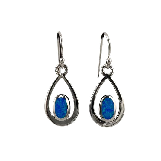 Blue Lab Opal Pear Shape Dangle Earrings Sterling Silver