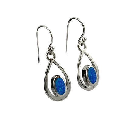 Blue Lab Opal Pear Shape Dangle Earrings Sterling Silver