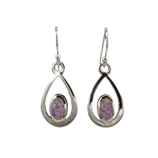 Pink Lab Opal Pear Shape Dangle Earrings Sterling Silver