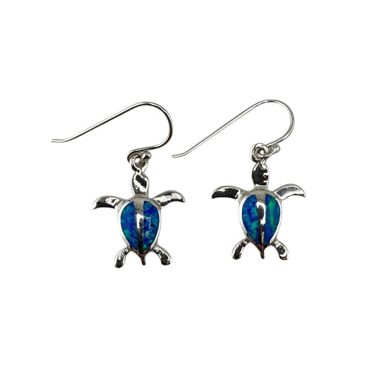 Blue Lab Opal Turtle Dangle Earrings Sterling Silver