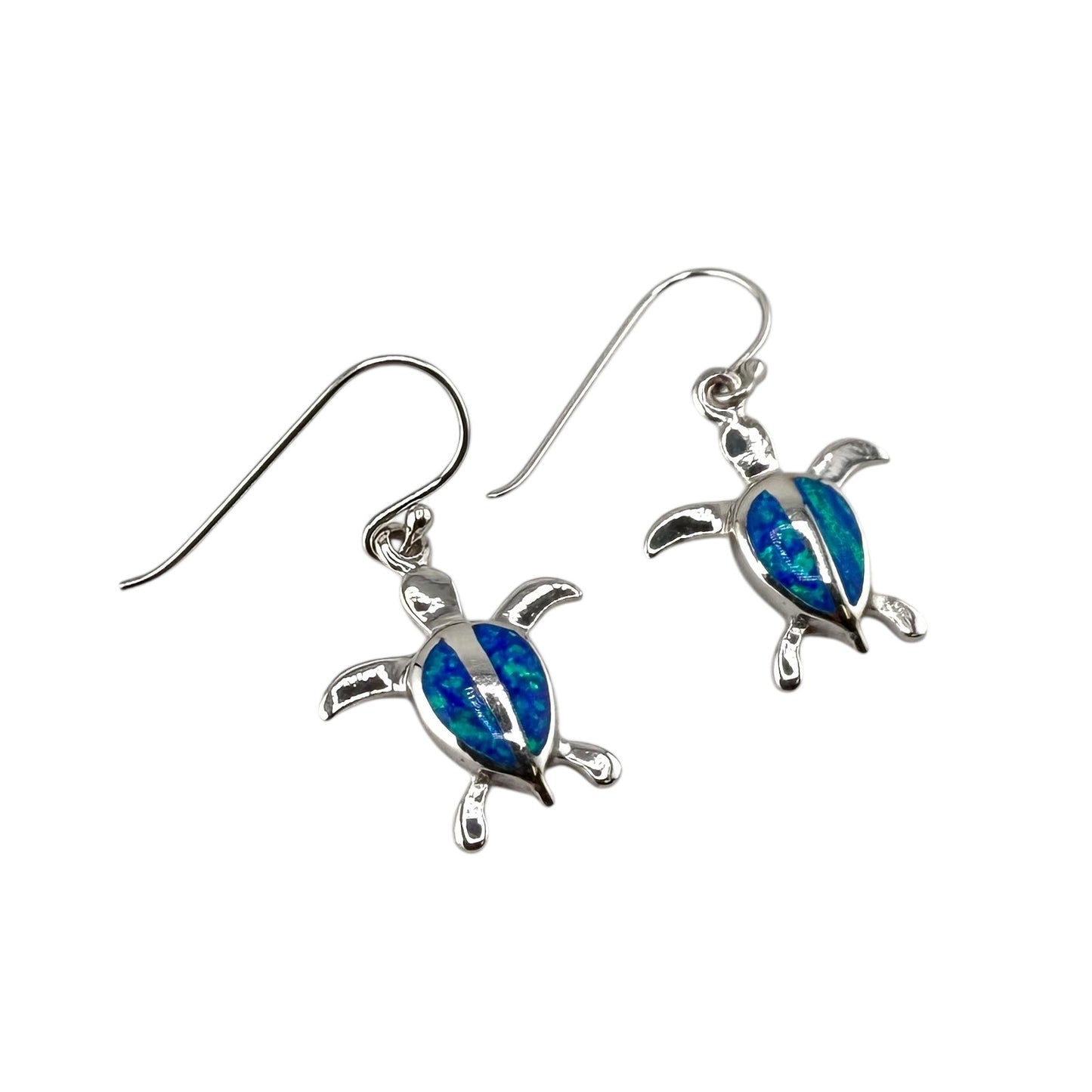 Blue Lab Opal Turtle Dangle Earrings Sterling Silver