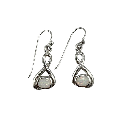 White Lab Opal Swirl Loop Dangle Earrings Sterling Silver