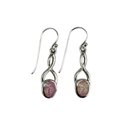 Pink Lab Opal Swirl Loop Dangle Earrings Sterling Silver
