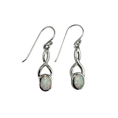 White Lab Opal Swirl Loop Dangle Earrings Sterling Silver