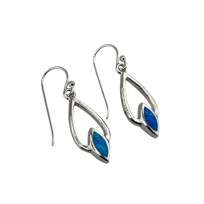Blue Lab Opal Pear Diamond Shape Dangle Earrings Sterling Silver