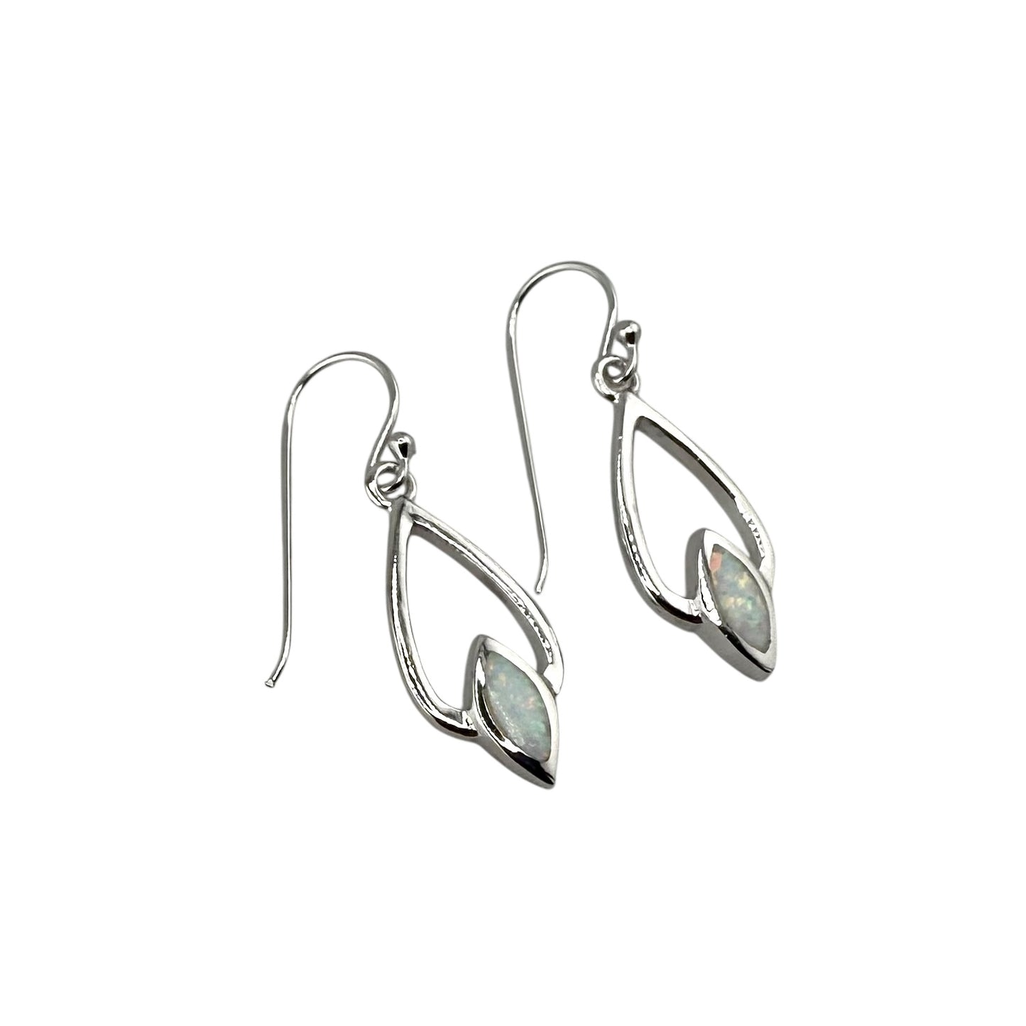White Lab Opal Pear Diamond Shape Dangle Earrings Sterling Silver