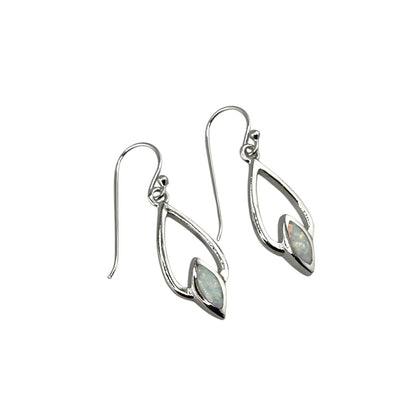 White Lab Opal Pear Diamond Shape Dangle Earrings Sterling Silver