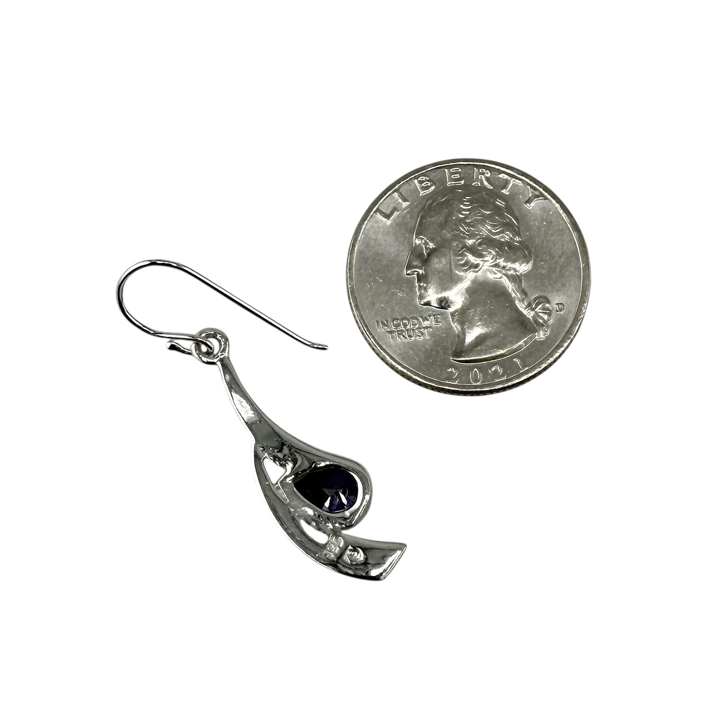 Blue Lab Opal Pear Amethyst CZ Dangle Earrings Sterling Silver