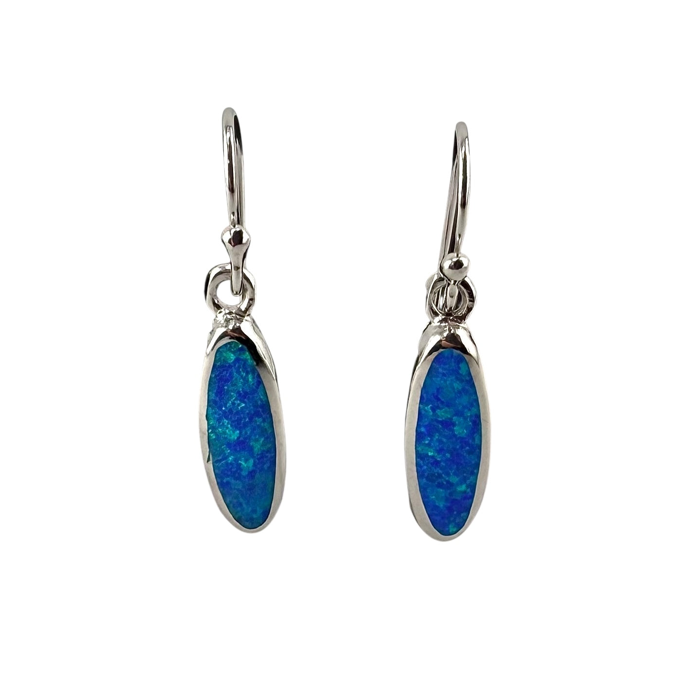 Blue Lab Opal Oval Dangle Earrings Sterling Silver