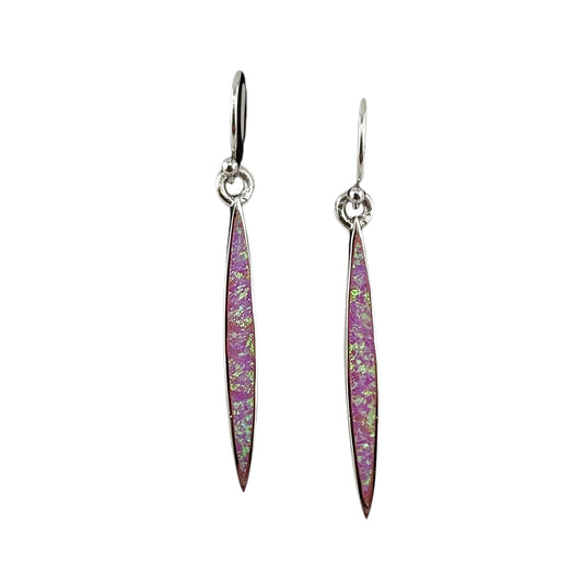 Pink Lab Opal Pointed Oval Dangle Earrings Sterling Silver